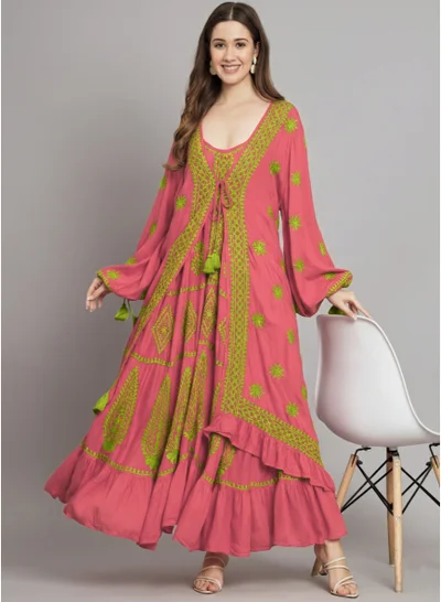 Alaya Hand Embroidered Chikankari Modal Kaftan-AL3605